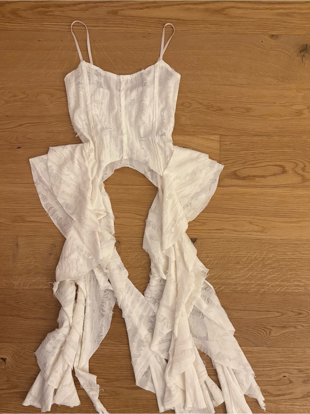 Women’s White Ruffled Asymmetrical Spaghetti Strap Dress - Picture 3 of 3